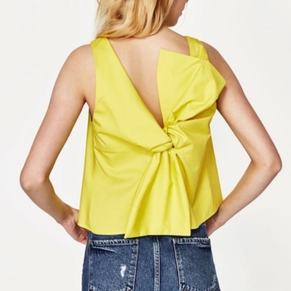 Zara Lemon Yellow Twist-Back Tank Top